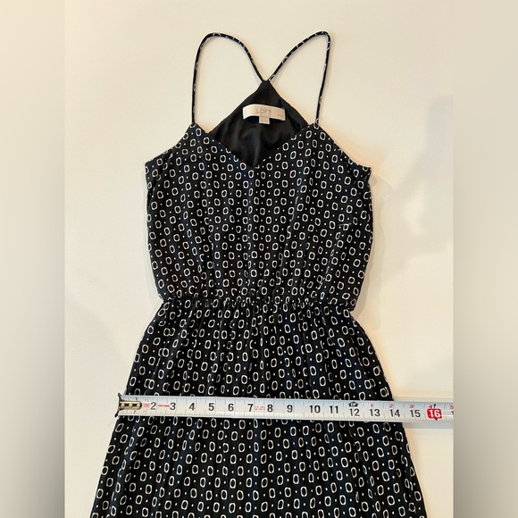 LOFT Petite Racerback Flowy Cinched Geometric Black White Mini XXSP Mini Dress - Picture 7 of 12